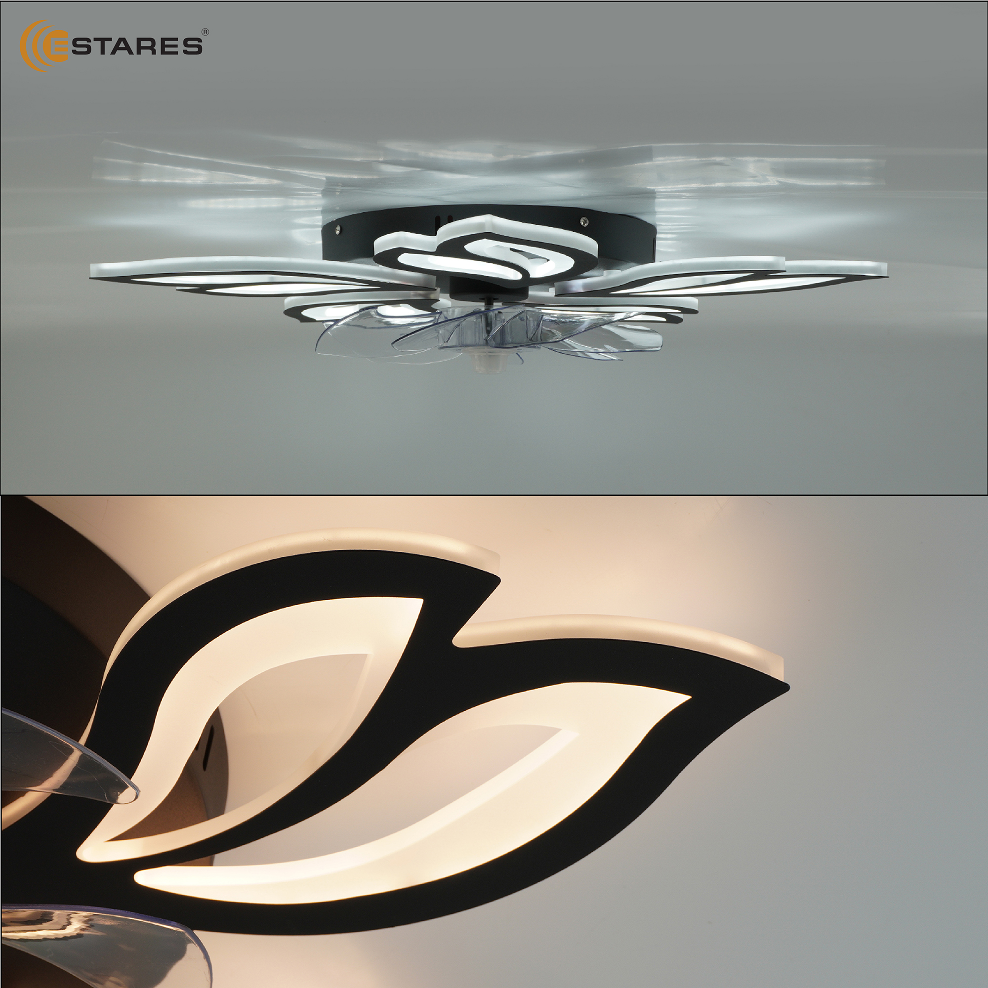 Управляемая светодиодная люстра с вент. FAN  ASTRA 100W+18W 5F-APP-680x120-BLACK WHITE-220-IP20