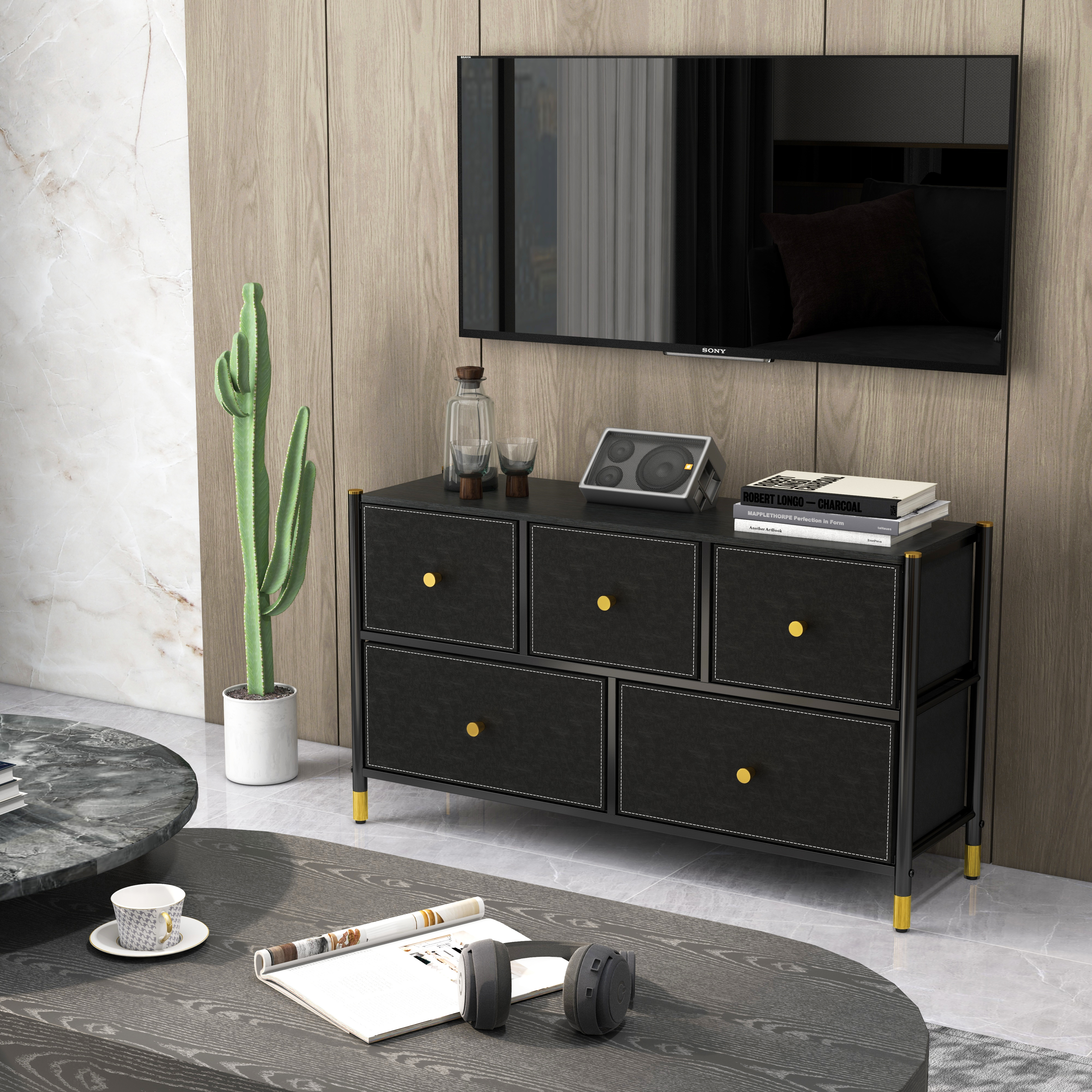 COMMOD classic 2F-5D-BLACK GOLD-100x30x59 комод тв