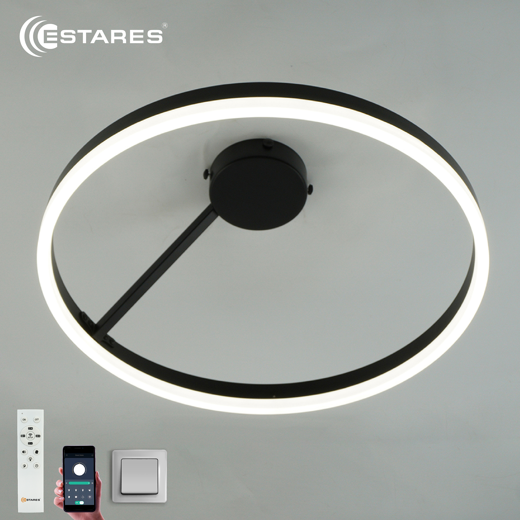 Управляемая светодиодная люстра MILAGRA 48W R-APP-500x170-BLACK/WHITE-220-IP20