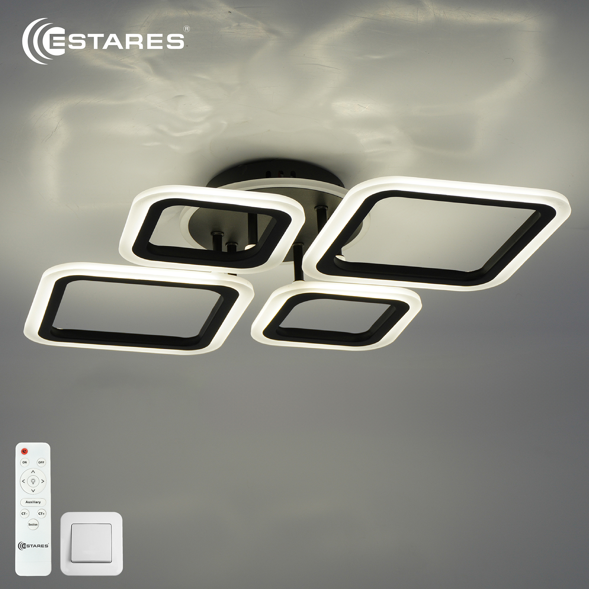 Управляемая светодиодная люстра OVAL RGB 65W 4S1R-RC-600x445x95-BLACK/WHITE-220-IP20