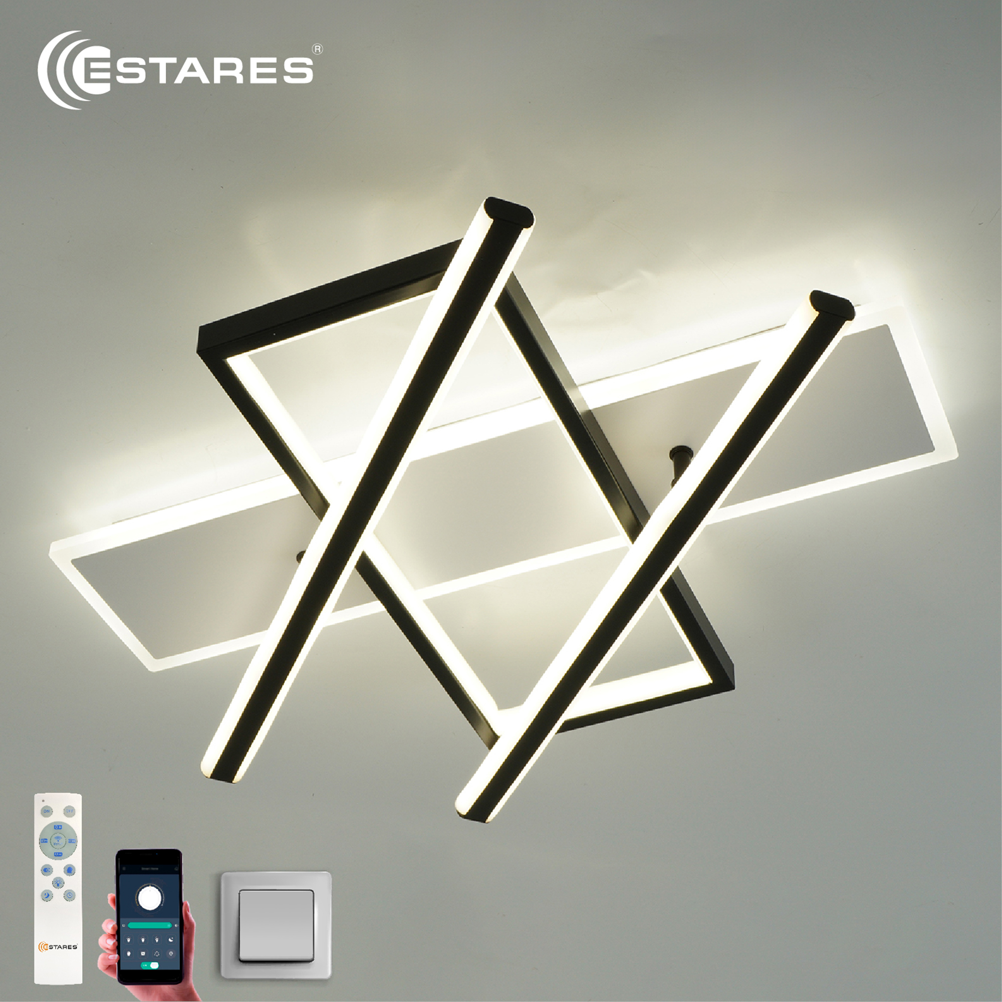 Управляемая светодиодная люстра PALLA 110W 3S-APP-500x460x80-BLACK/WHITE/CLEAR-220-IP20