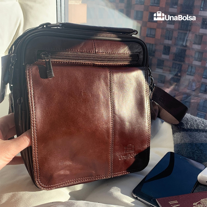 Сумка мужская из натуральной кожи UB-B219-195x235х90-brown brown-молния молния