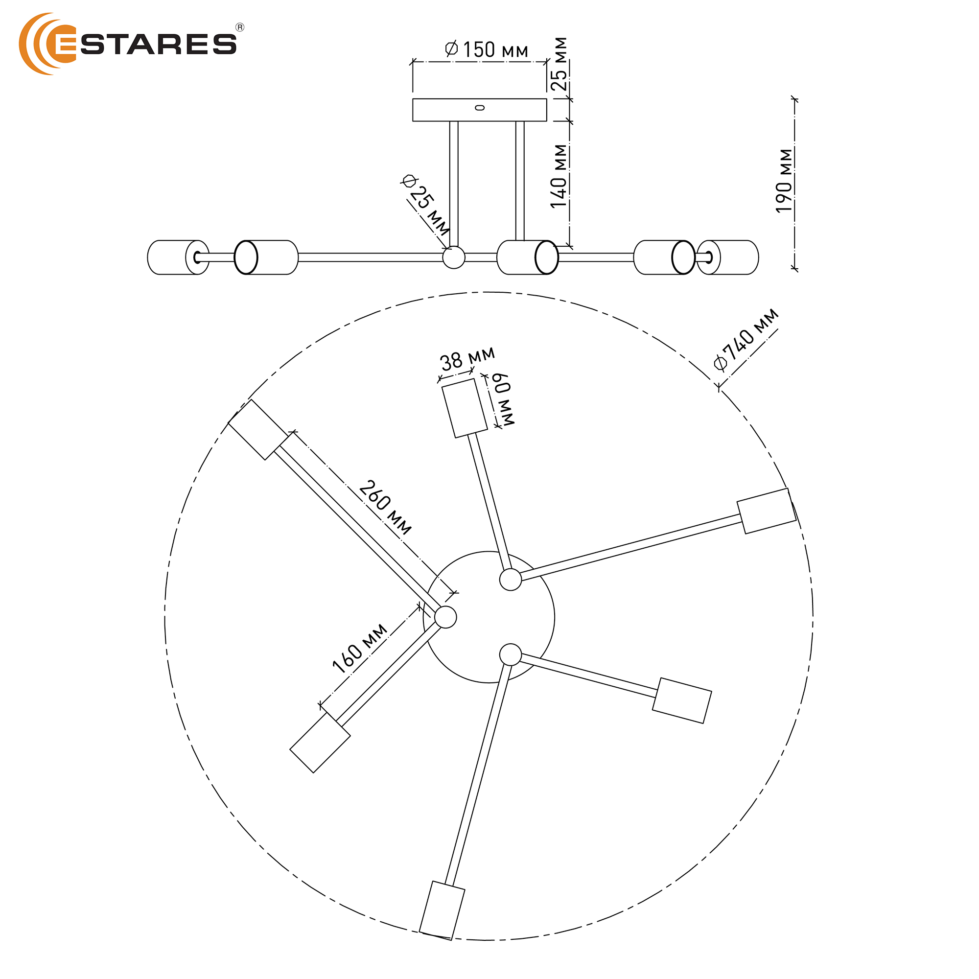 Люстра BELFAST 6xE27 R-740x190-WHITE-220-IP20