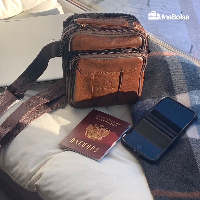 Сумка мужская из натуральной кожи UB-B101-150x185х85-brown brown-молния молния
