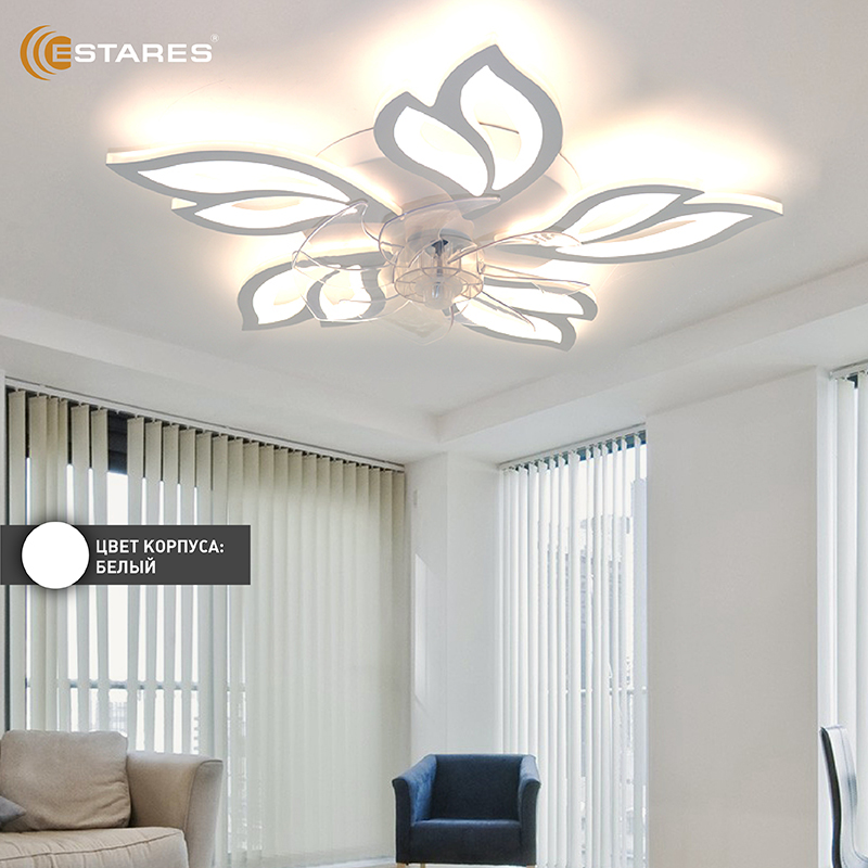 Управляемая светодиодная люстра с вент. FAN  ASTRA 100W+18W 5F-APP-680x120-WHITE WHITE-220-IP20