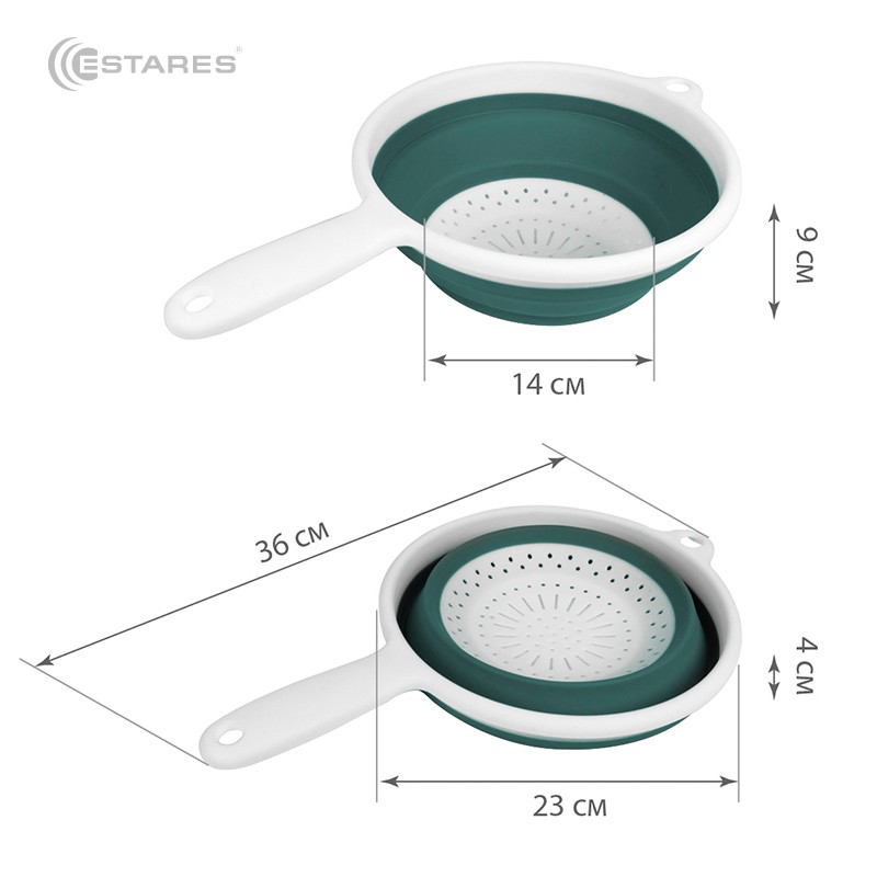 Дуршлаг складной силиконовый ES-CL-portable-37х23х9/4-white/seagreen