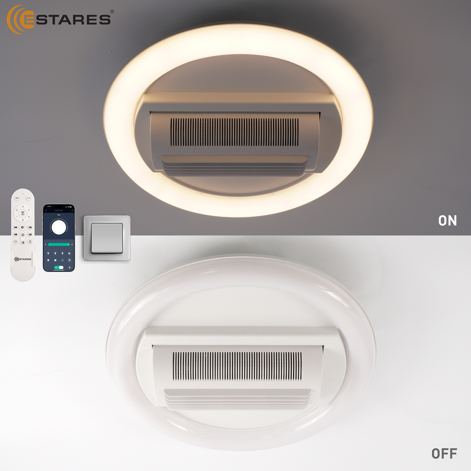 Управляемая светодиодная люстра с вент.FAN ISIDA 45W+15W R-APP-480x145-WHITE WHITE-220-IP20