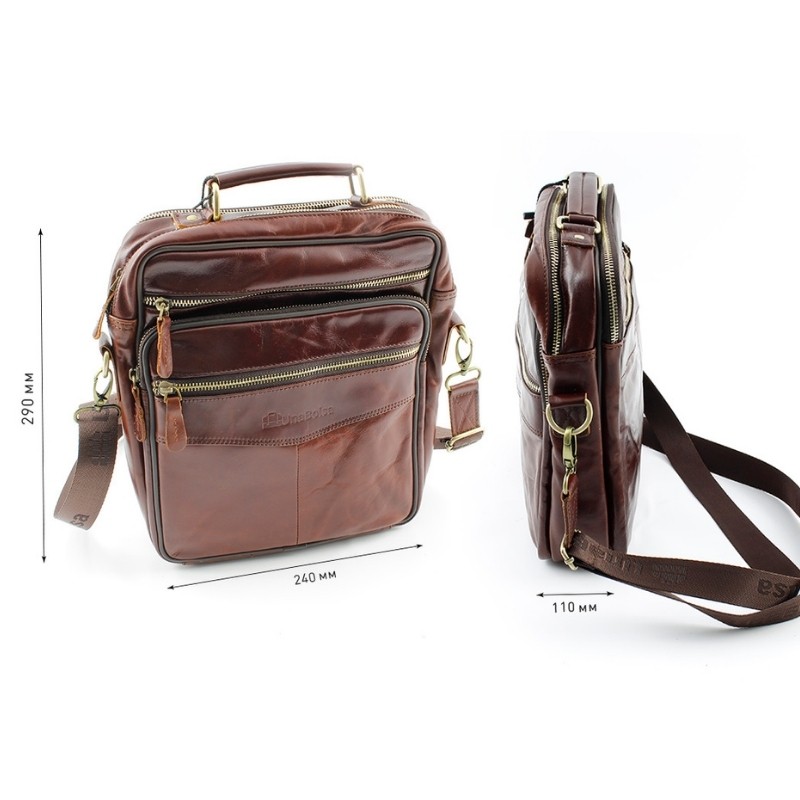 Сумка мужская из натуральной кожи UB-B306-240x290х110-brown/brown-молния/молния