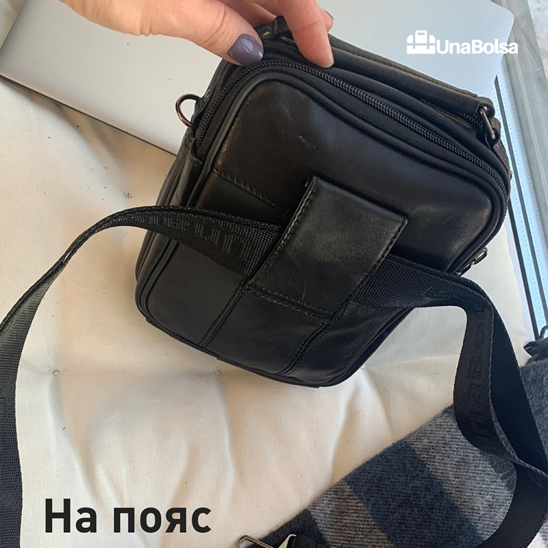 Сумка мужская из натуральной кожи UB-B103-150x185х85-black black-молния молния