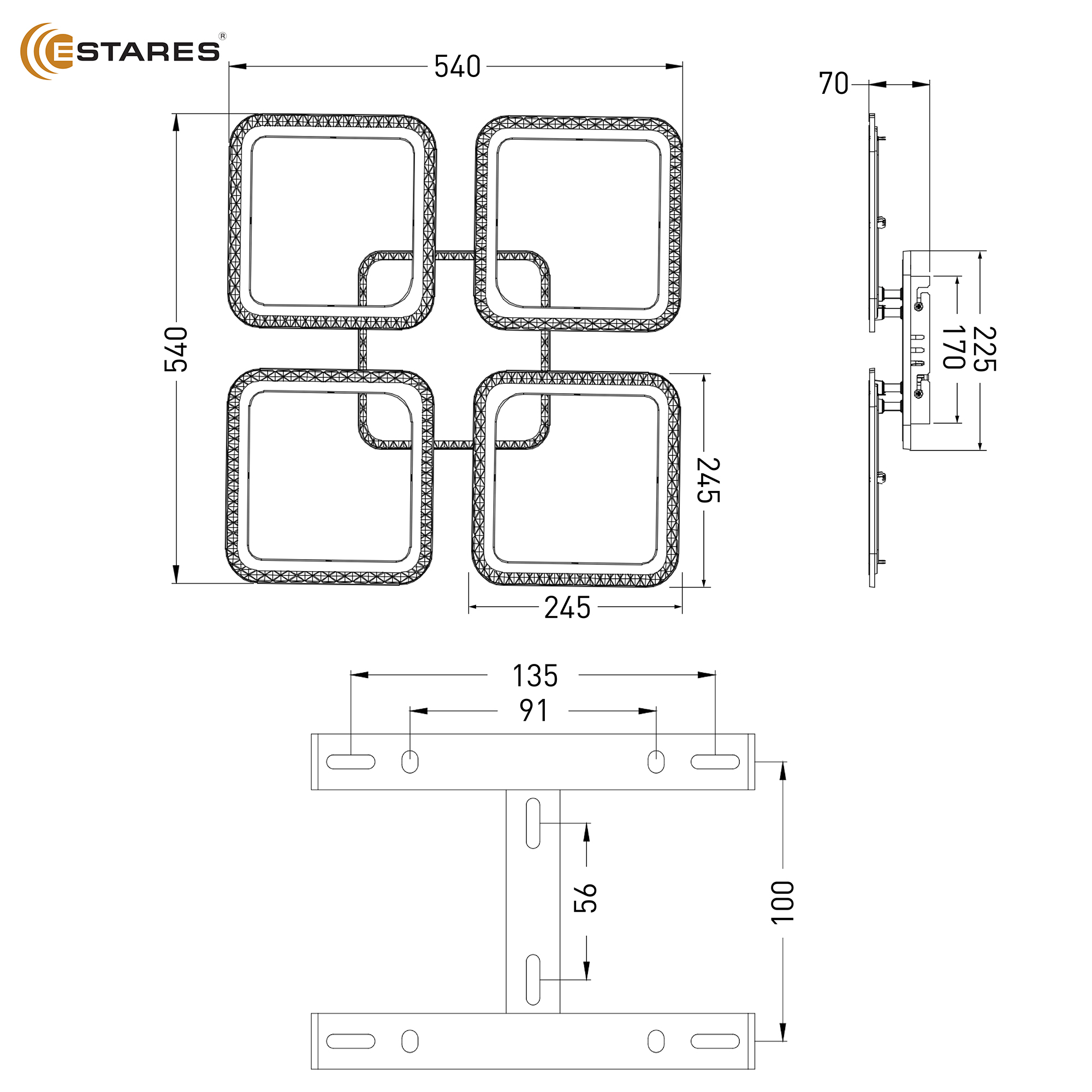 Управляемая светодиодная люстра SONNE prizma RGB 100W 5S-APP-540X540X70-WHITE CLEAR-220-IP20