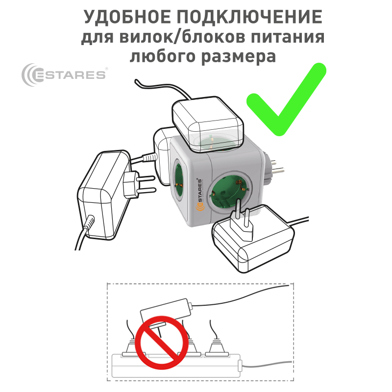 Разветвитель 5 Евро  COMFORT CUBE  5G-green white-Europlug