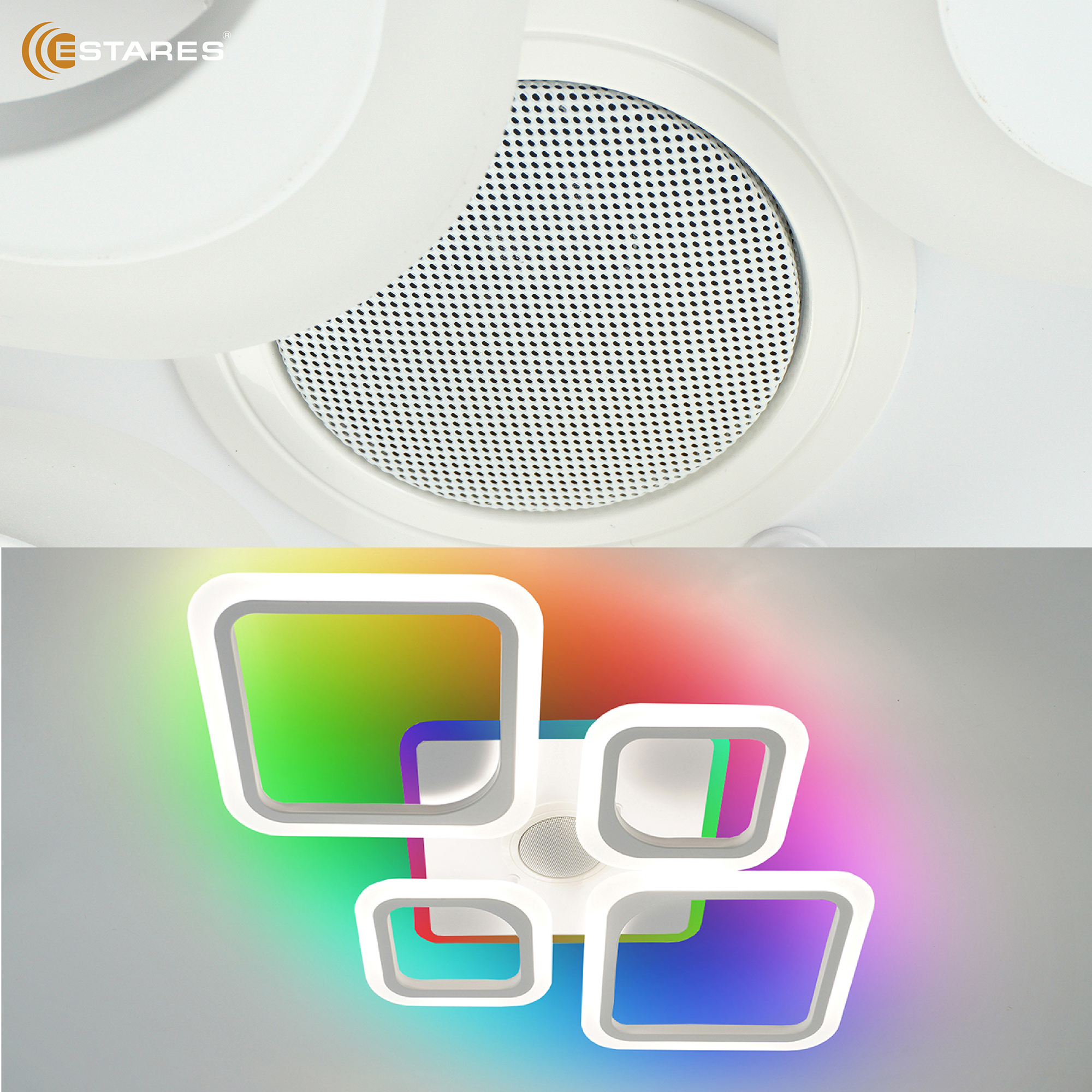 Управляемая светодиодная музыкальная люстра OVAL RGBmusic 85W 5S-APP-725x460x80-WHITE WHITE-220-IP20