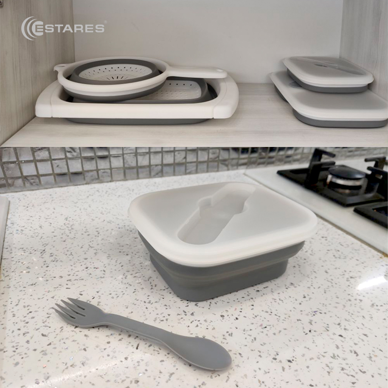 Ланч бокс складной силиконовый 1000 мл ES-LB-portable-mono-1000ml-19х16х8 4-white gray