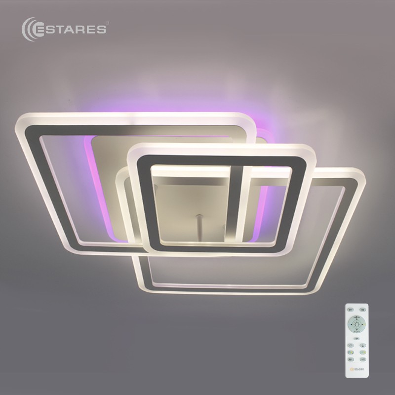 Управляемая светодиодная люстра SOLEN RGB 90W 4S-RC-520x520x110-WHITE/WHITE-220-IP20