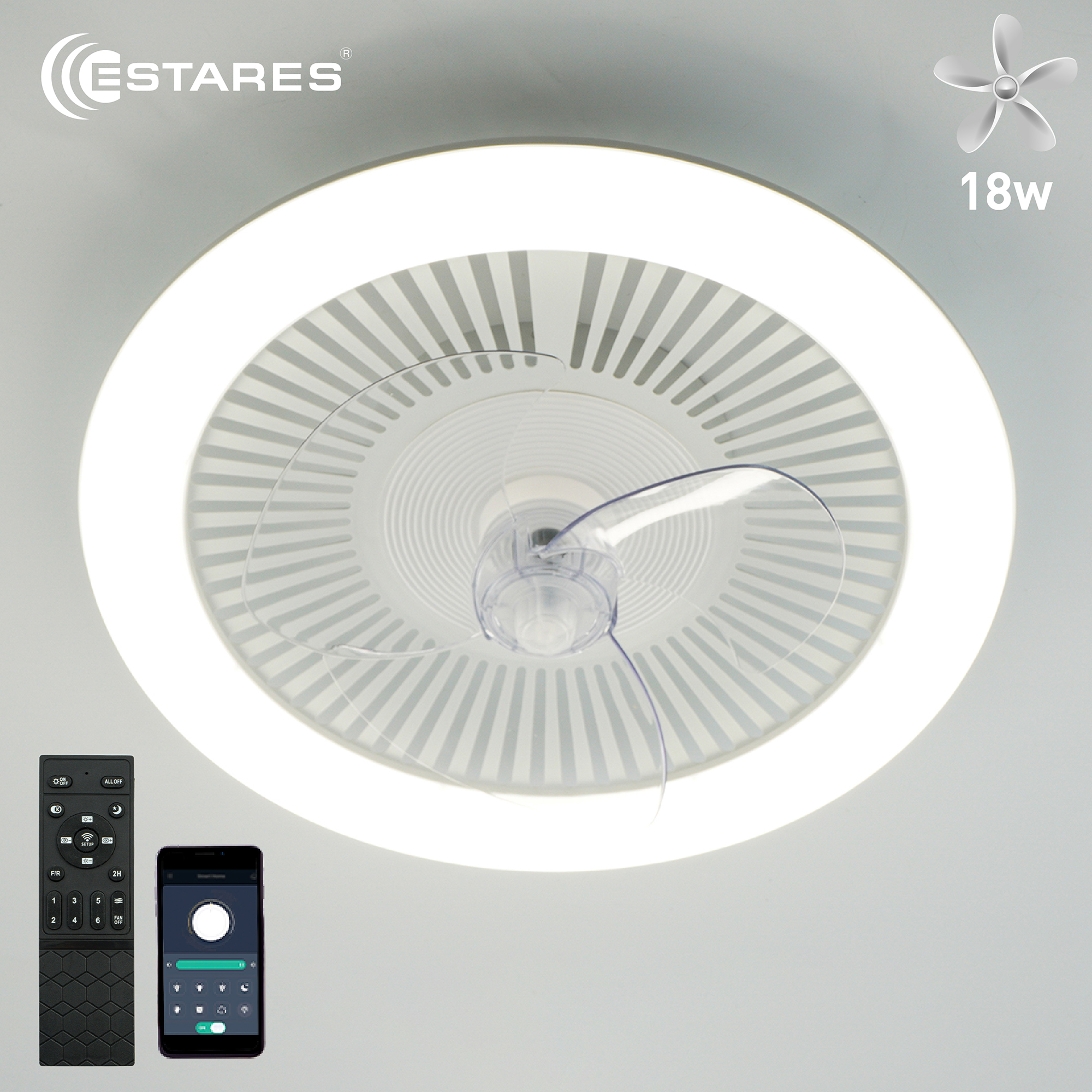 Управляемая LED люстра с вентилятором FN-LM TOP 70W+18W R-APP-480x125-WHITE/WHITE-220-IP20,SMARTHOME