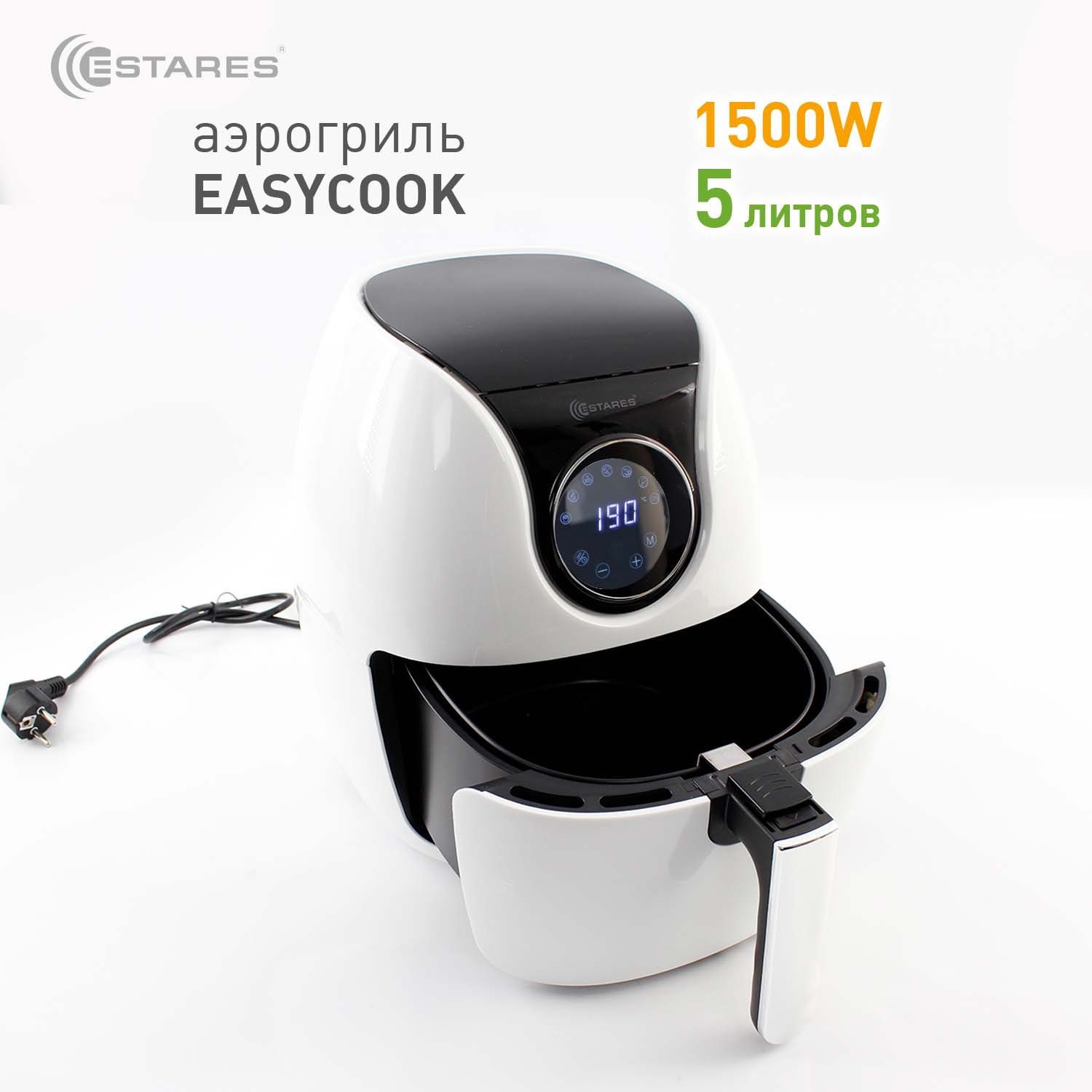 Аэрогриль EASYCOOK 1500W-DC-220V-5L-280x366x343-white chrome