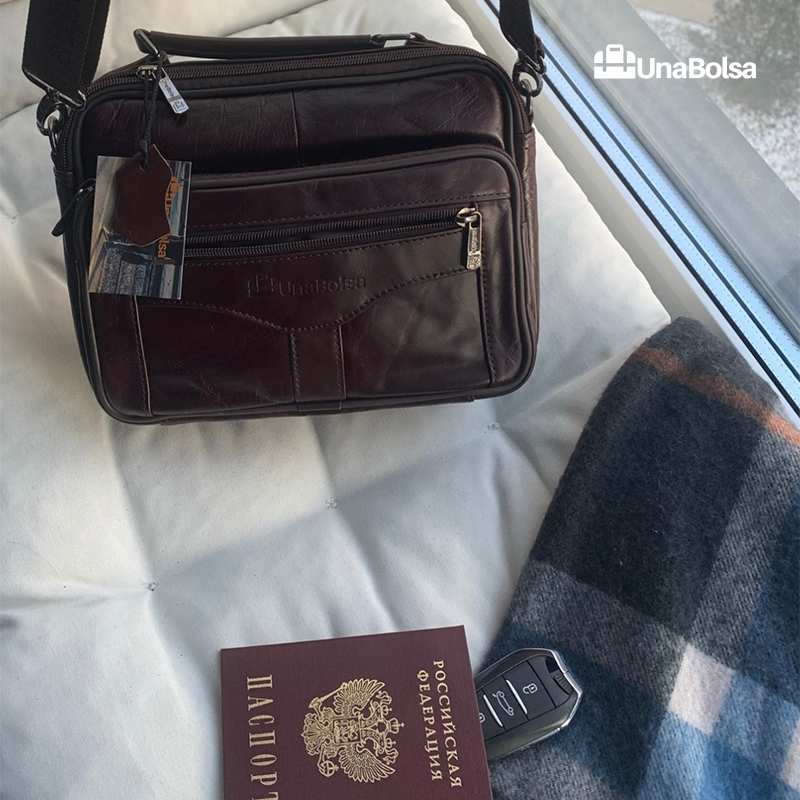 Сумка мужская из натуральной кожи UB-B222-240x190х90-brown brown-молния молния