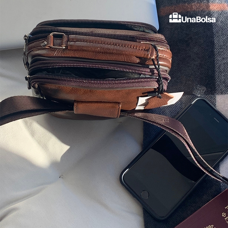 Сумка мужская из натуральной кожи UB-B101-150x185х85-brown brown-молния молния