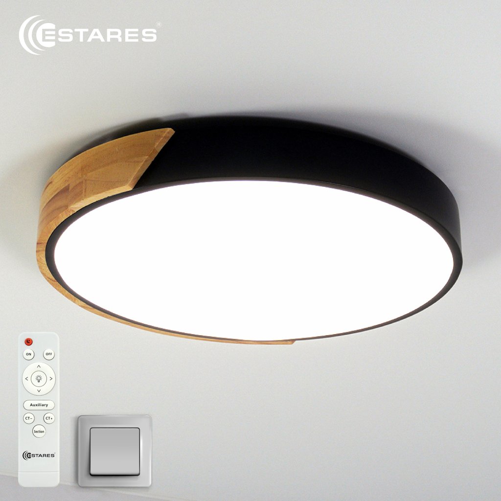 Управляемая светодиодная люстра SOLEIN wood 50W R-RC-420x50-BLACK/WOOD/WHITE-220-IP20