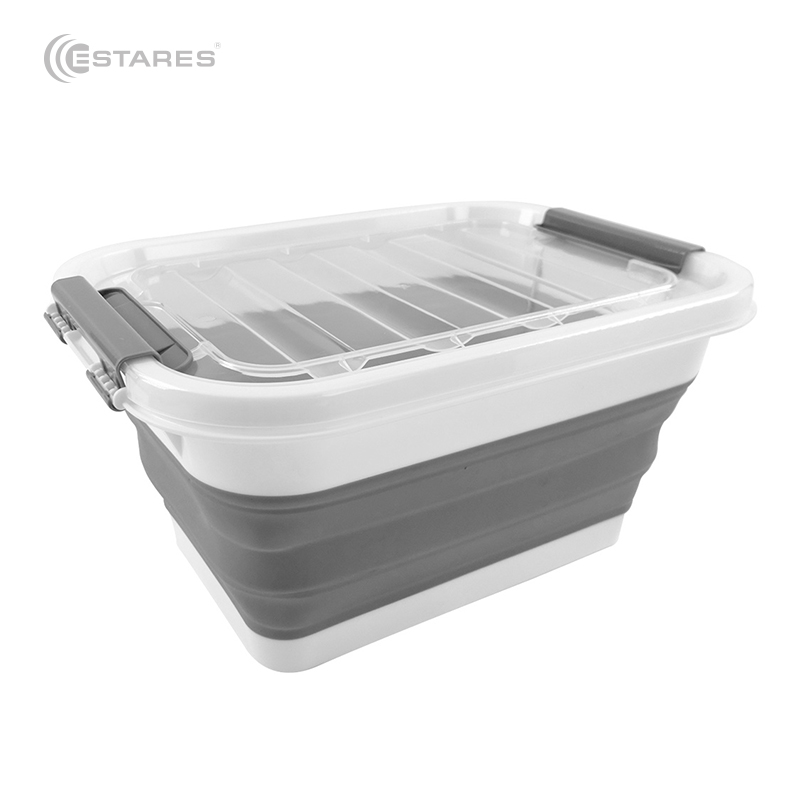 Таз-контейнер с крышкой силиконовый складной es-fl-portable-10l-39x28х19(7)-white gray
