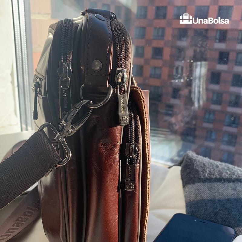 Сумка мужская из натуральной кожи UB-B219-195x235х90-brown brown-молния молния
