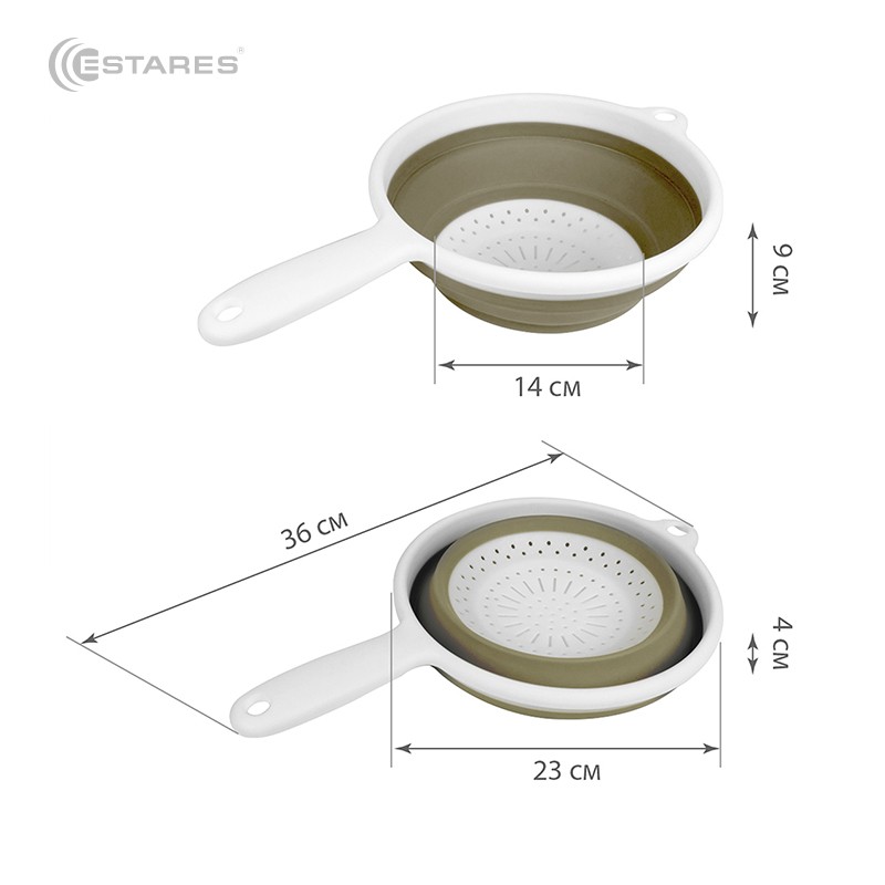 Дуршлаг складной силиконовый ES-CL-portable-37х23х9/4-white/beige