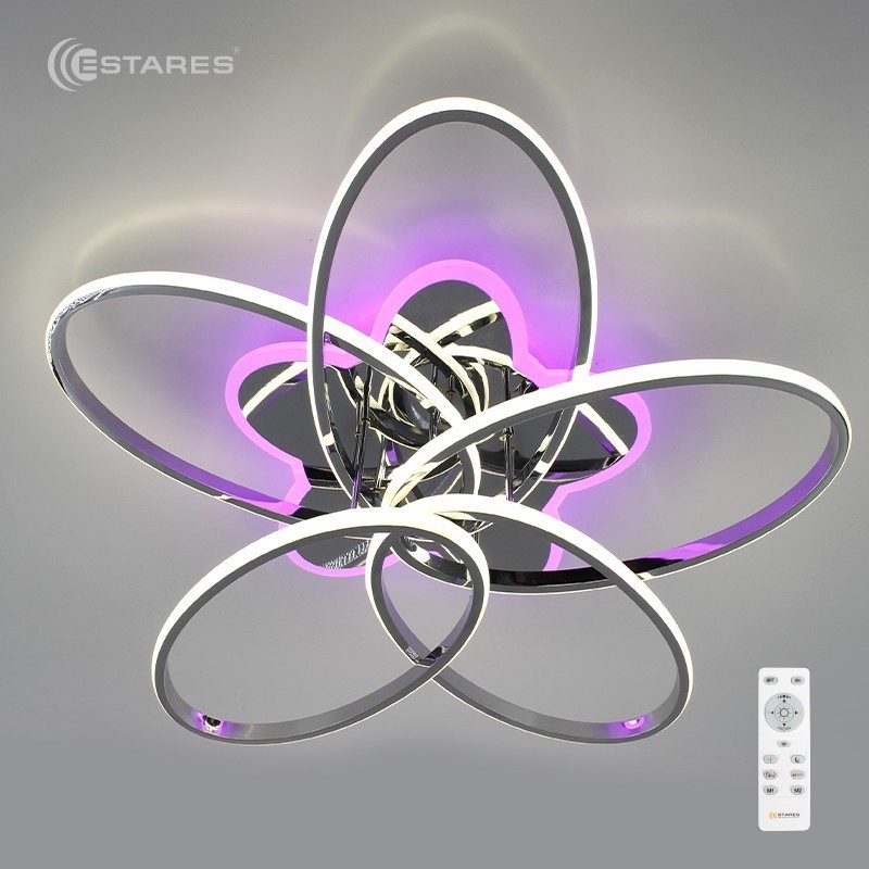 Управляемая светодиодная люстра ELLISSE RGB 100W 5F-600/160-RC-CHROME/OPAL-220-IP20