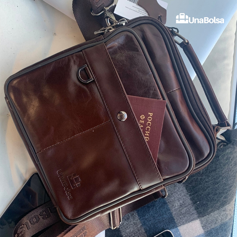 Сумка мужская из натуральной кожи UB-B208-195x215х90-brown brown-молния кнопка
