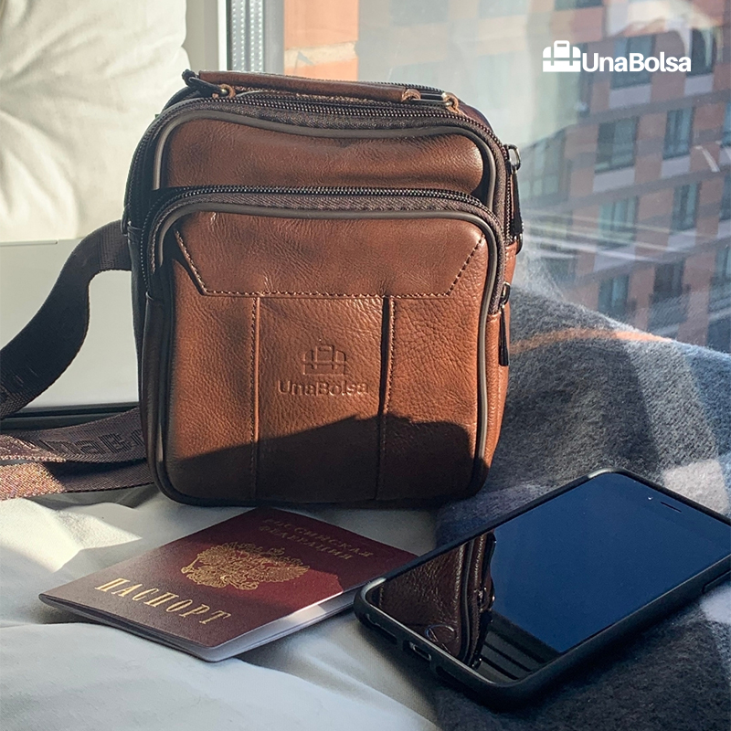 Сумка мужская из натуральной кожи UB-B101-150x185х85-brown brown-молния молния