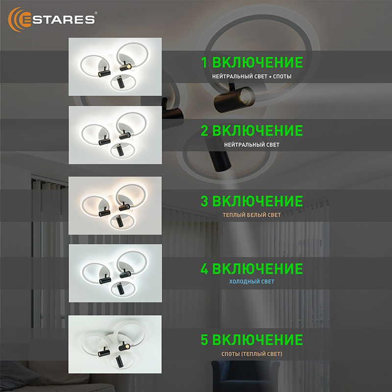 Управляемая светодиодная люстра SONNE downlight 80W 4R-APP-582x115-BLACK WHITE WHITE-220-IP20