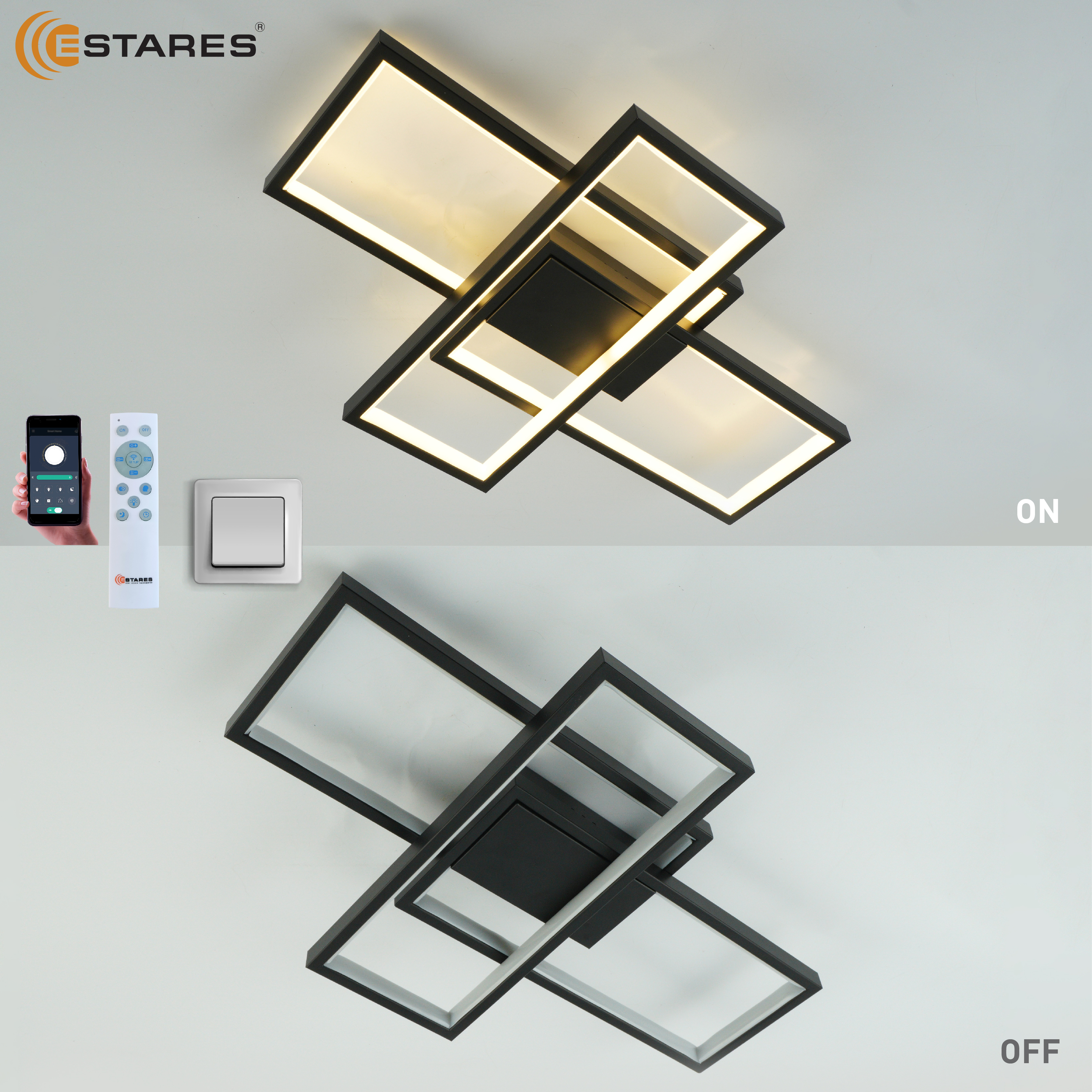 Управляемая светодиодная люстра SVEN 65W 3S-APP-550x360x80-BLACK WHITE-220-IP20