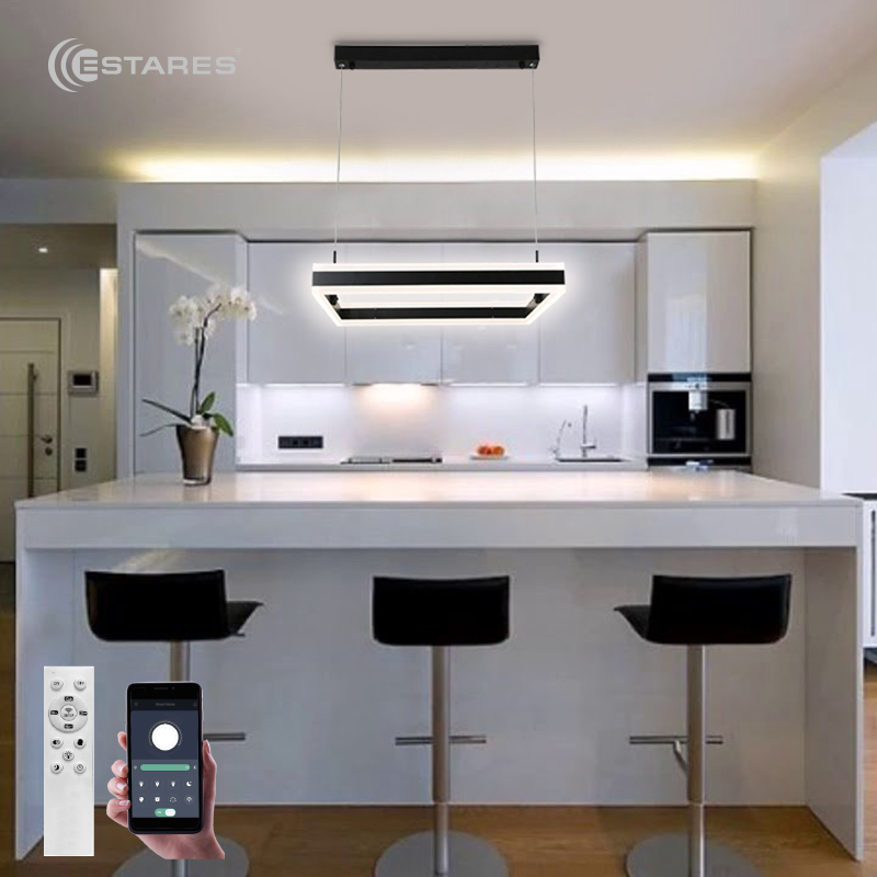 Управляемая светодиодная люстра STELLA 100WS-APP-500x500x1200-BLACK WHITE-220-IP20