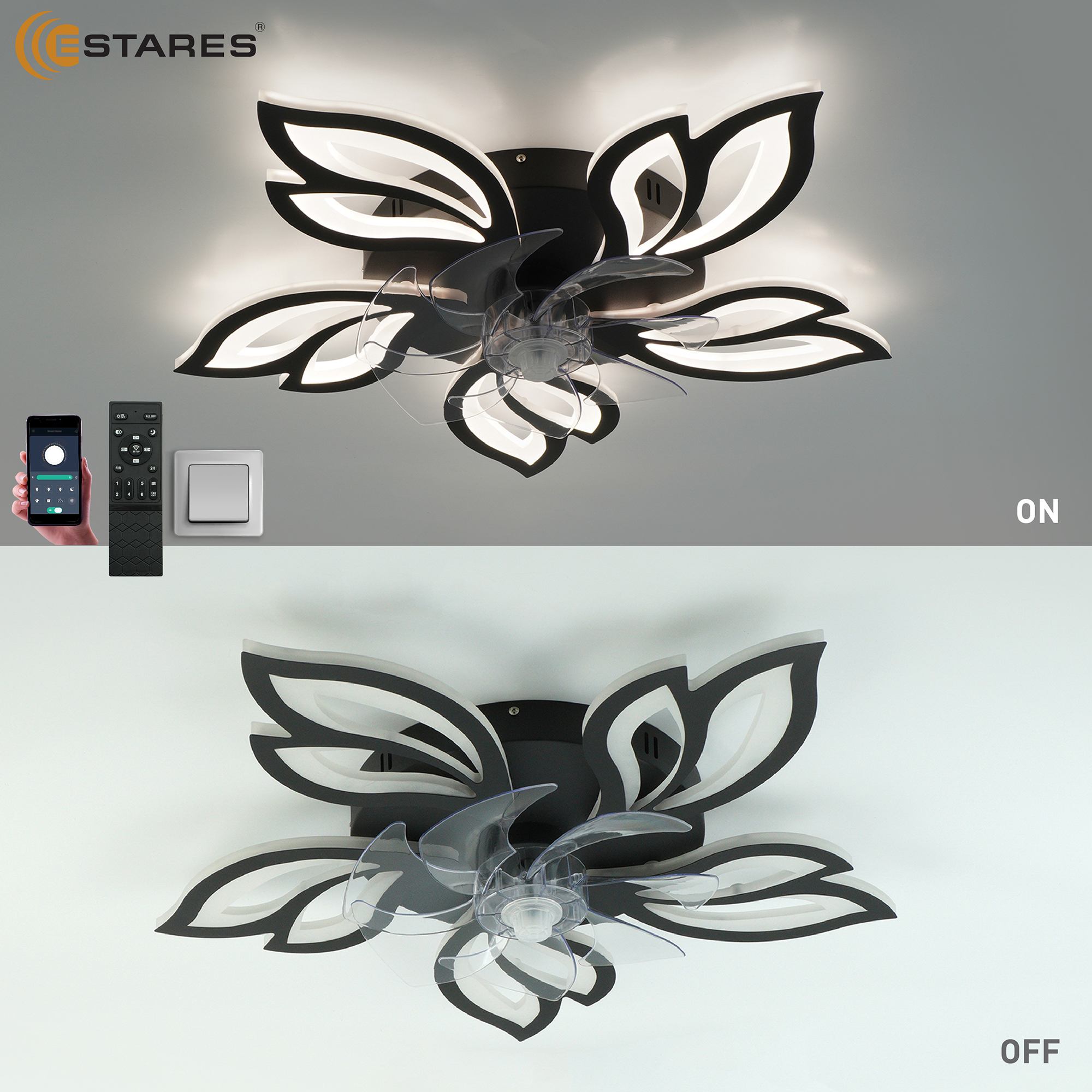 Управляемая светодиодная люстра с вент. FAN  ASTRA 100W+18W 5F-APP-680x120-BLACK WHITE-220-IP20
