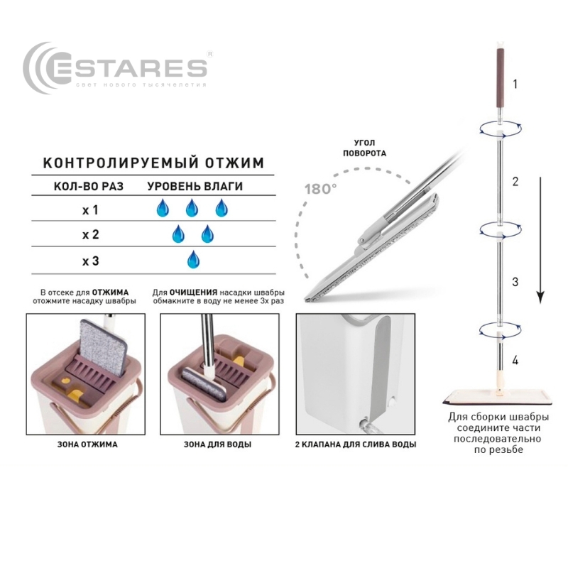 Швабра с ведром WOW ES-MOP-22х18х37 115-white seagreen