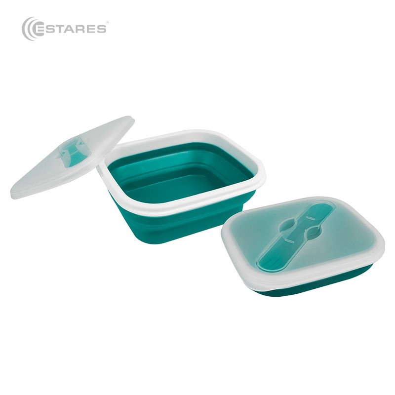 Ланч бокс складной силиконовый 1000 мл ES-LB-portable-mono-1000ml-19х16х8/4-white/seagreen