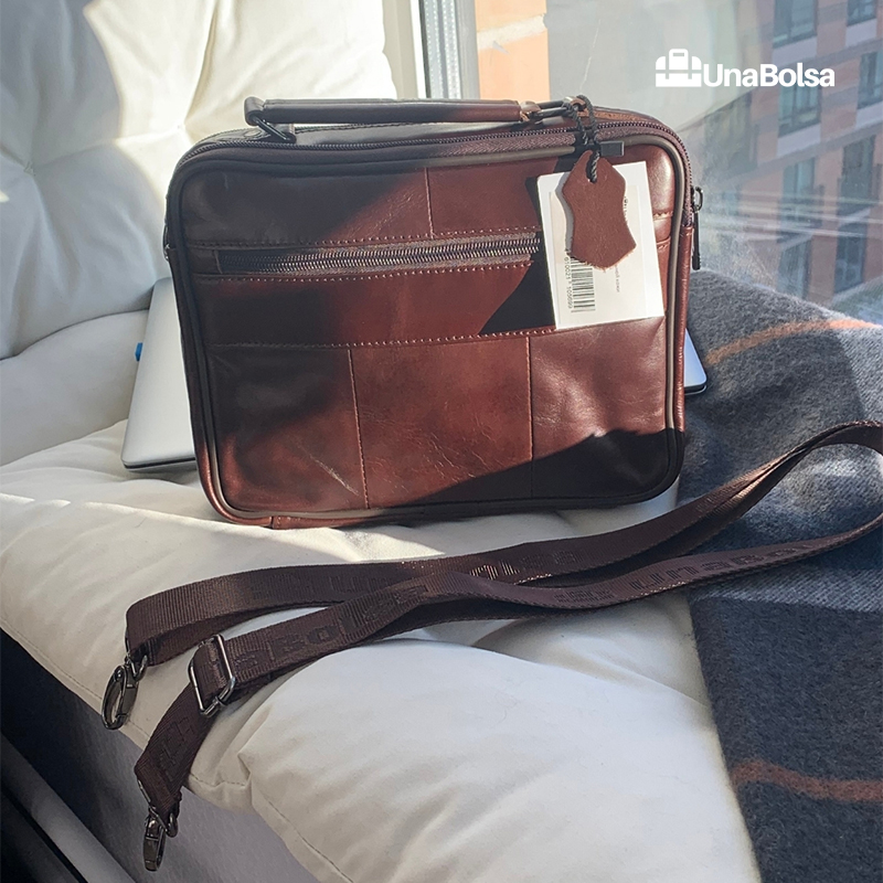 Сумка мужская из натуральной кожи UB-B210-240x190х90-brown brown-молния магнит