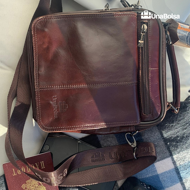 Сумка мужская из натуральной кожи UB-B219-195x235х90-brown brown-молния молния