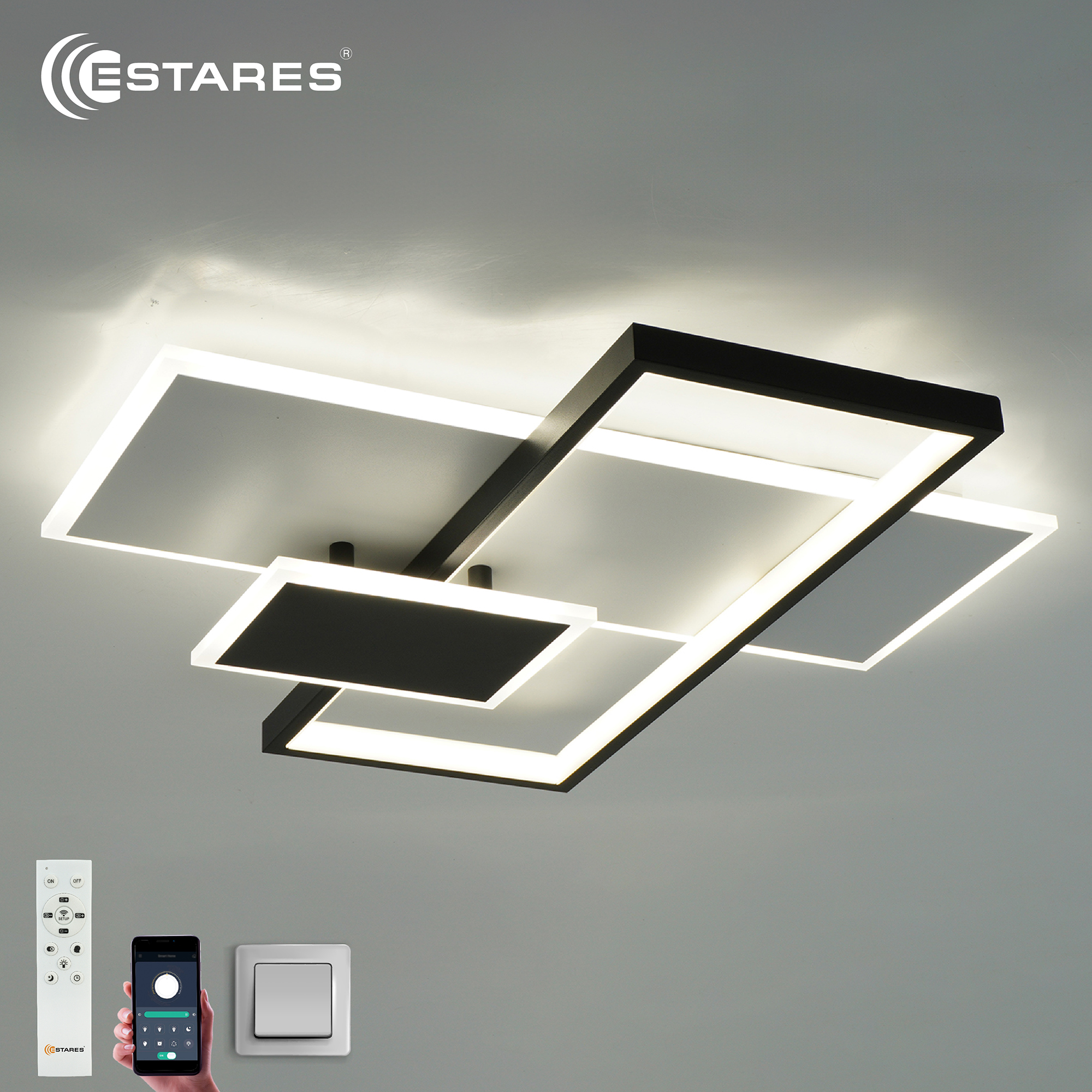 Управляемая светодиодная люстра LAMPARAS 90W 3L-APP-500x500x70-WHITE/BLACK/WHITE-220-IP20