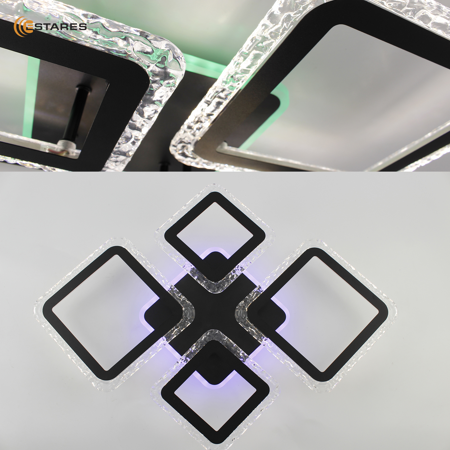 Управляемая светодиодная люстра OVAL ICE RGB 75W 5S-APP-725х500х93-BLACK CLEAR-220-IP20
