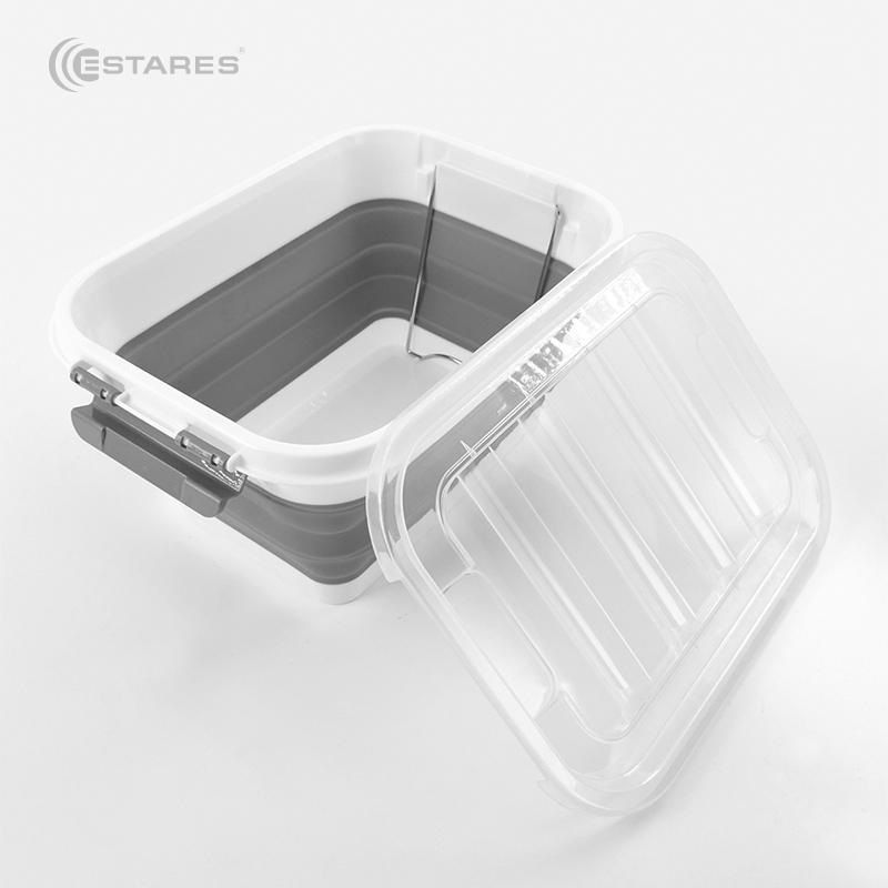 Таз-контейнер с крышкой силиконовый складной es-fl-portable-10l-39x28х19(7)-white gray