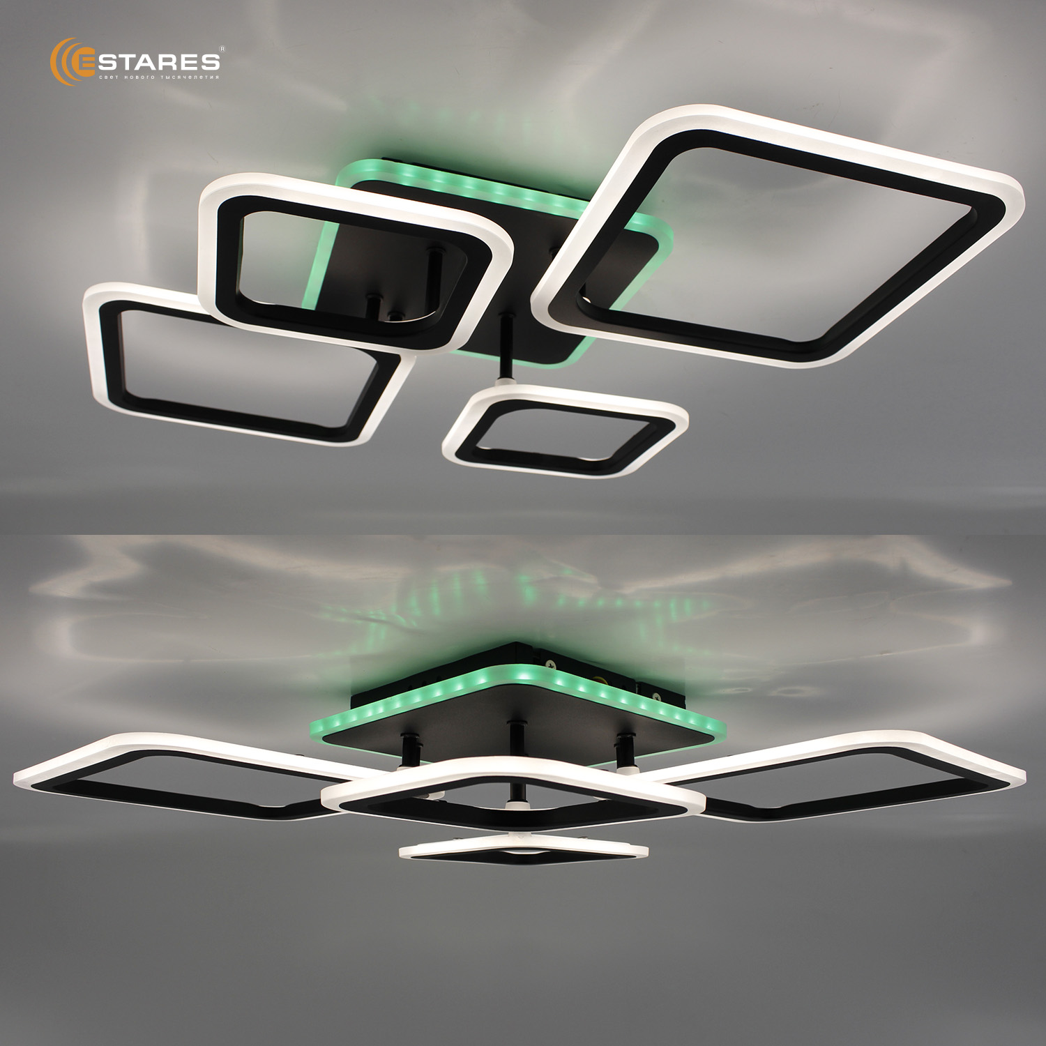 Управляемая светодиодная люстра OVAL RGB 75W 5S-APP-725х500х93-BLACK WHITE-220-IP20 Ч