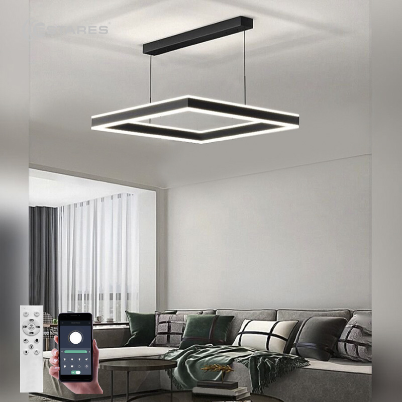 Управляемая светодиодная люстра STELLA 100WS-APP-500x500x1200-BLACK WHITE-220-IP20