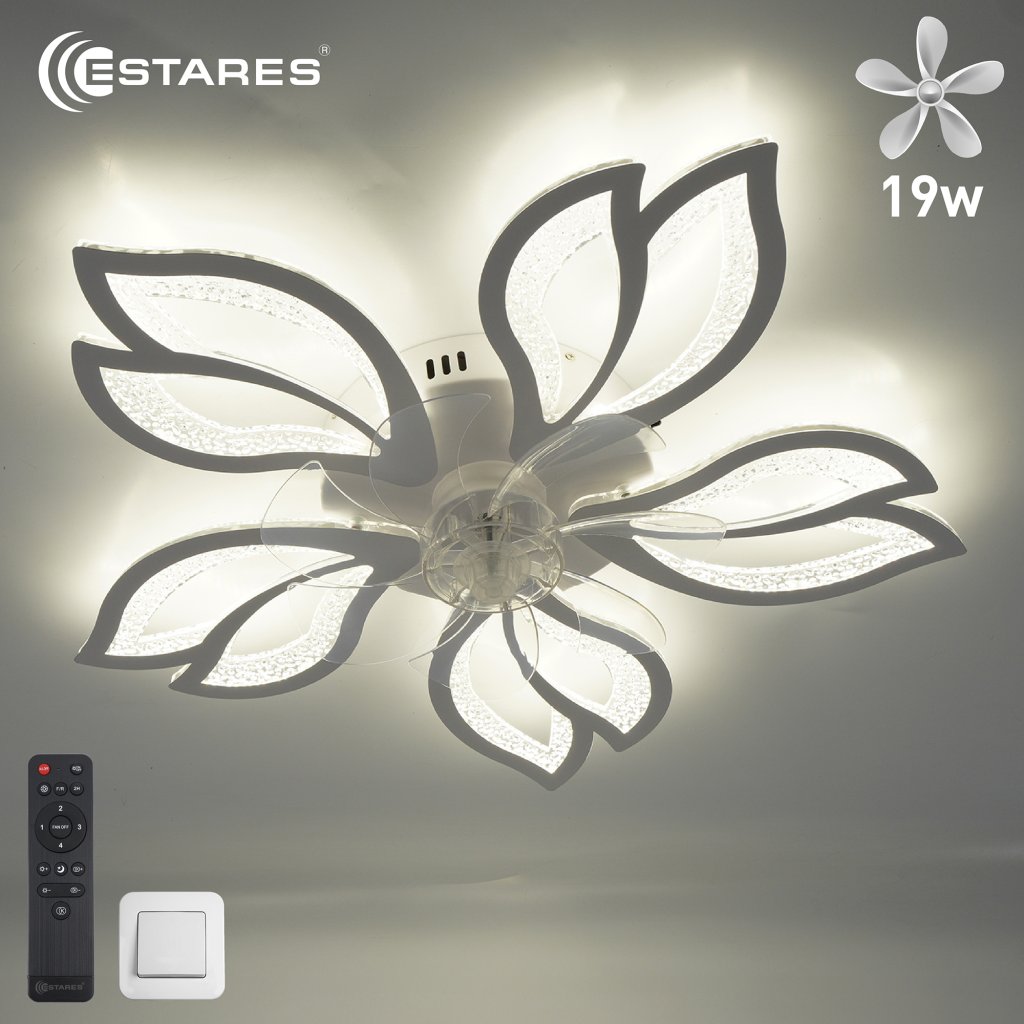 Управляемая светодиодная люстра c вент.FAN ASTRA ICE 70W+19W 5F-IRC-620x125-WHITE/CLEAR/CLEAR-220-IP