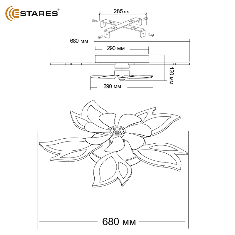 Управляемая светодиодная люстра с вент. FAN  ASTRA 100W+18W 5F-APP-680x120-WHITE WHITE-220-IP20