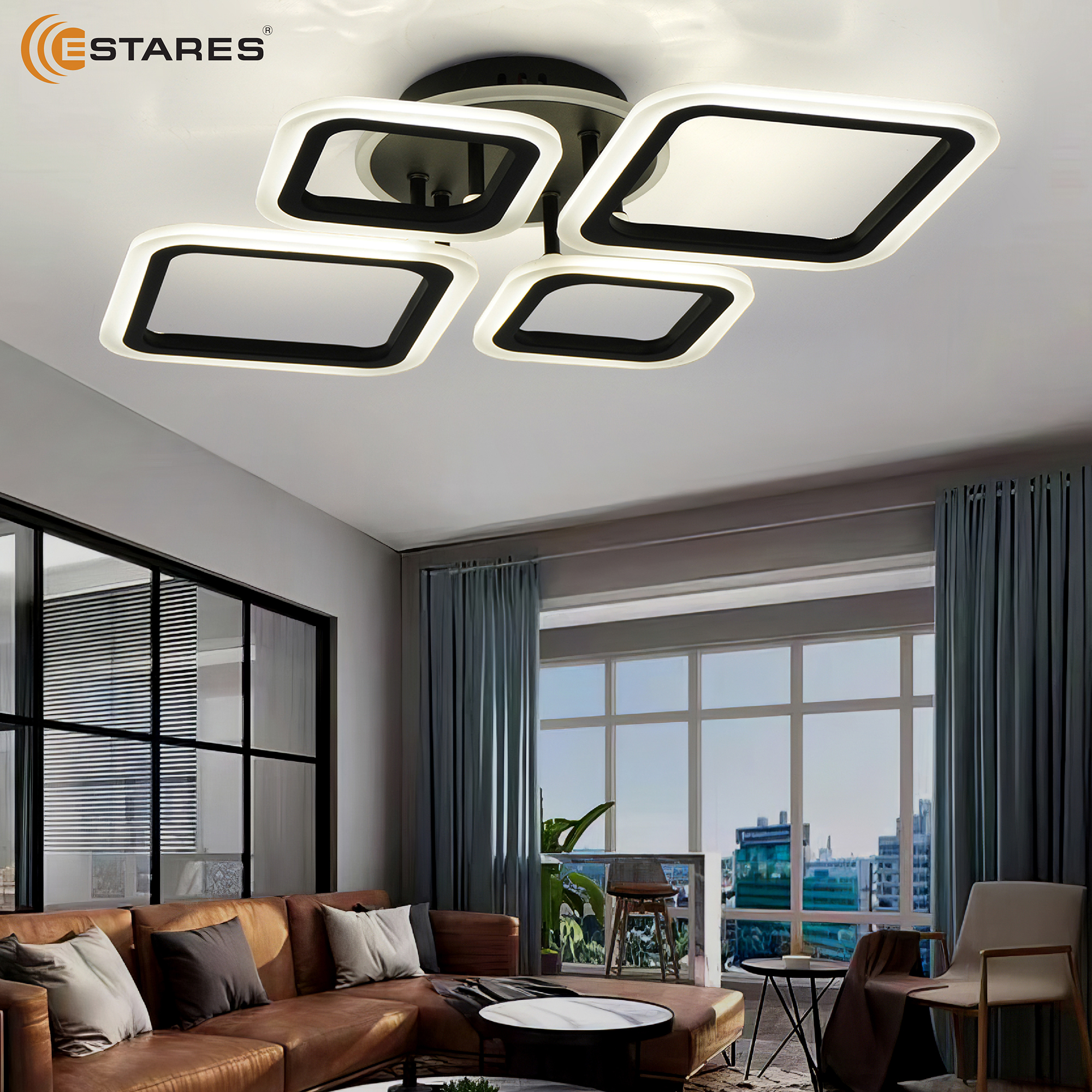 Управляемая светодиодная люстра OVAL RGB 65W 4S1R-RC-600x445x95-BLACK WHITE-220-IP20