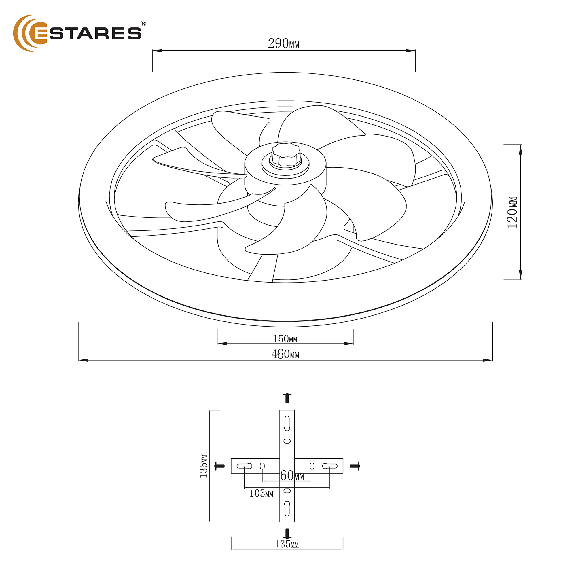 Управляемая светодиодная люстра с вент. FAN SIMPLE 45W+15W R-APP-460x120-WHITE WHITE-220-IP20