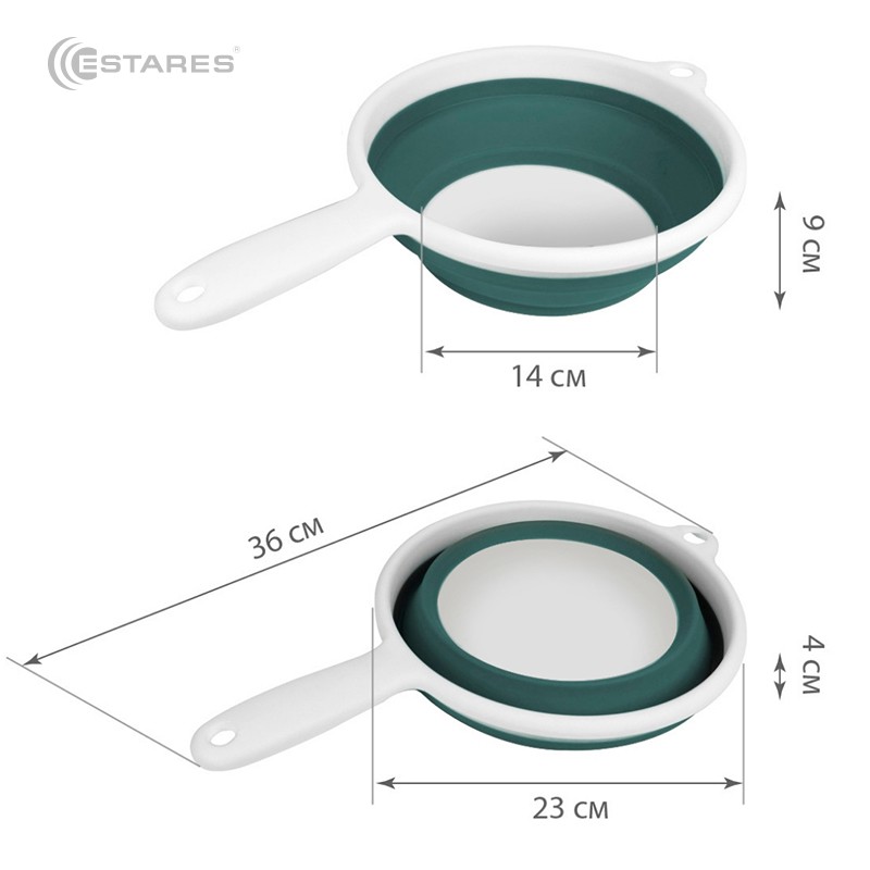 Ковш складной силиконовый ES-LDL-portable-37х23х9/4-white/seagreen