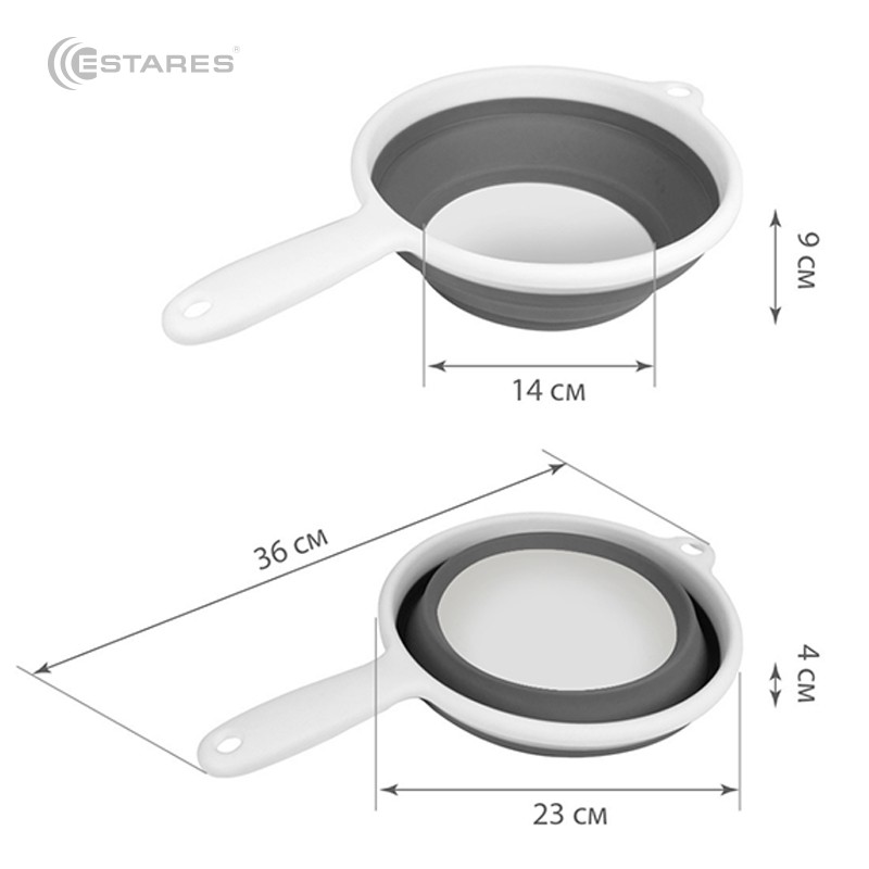 Ковш складной силиконовый ES-LDL-portable-37х23х9/4-white/gray
