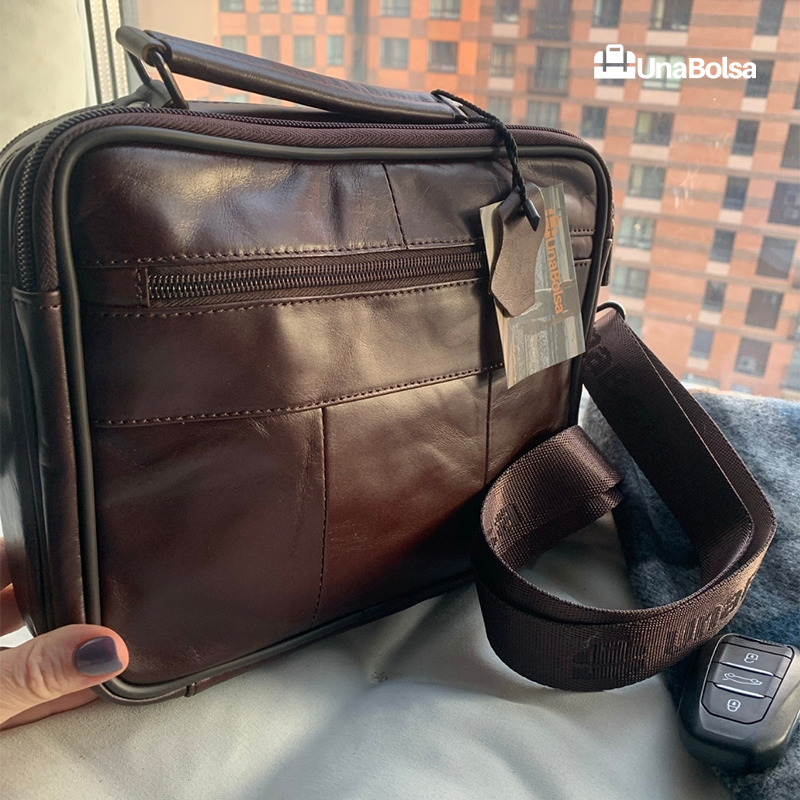 Сумка мужская из натуральной кожи UB-B222-240x190х90-brown brown-молния молния
