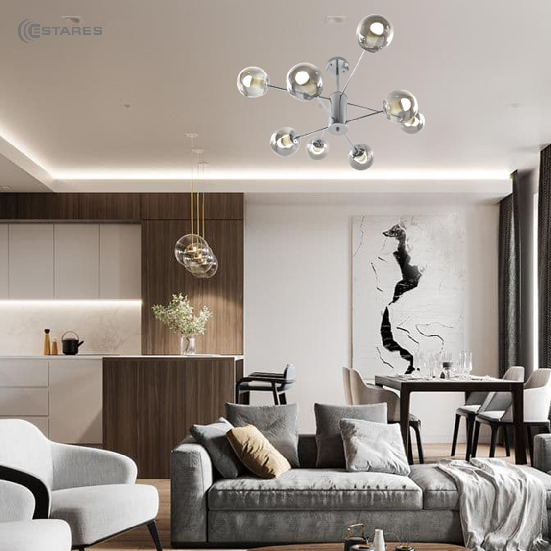 Люстра MONACO 8хЕ27 R-860xh420-chrome lightgray